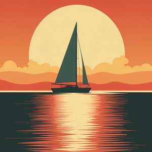 Sailing Boat Seascape , Minimalist Boat Print, Modern Sea Abstract, Sailboat Art print, Geometric Wall art print, Modern Style