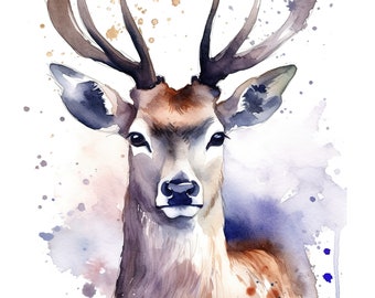 Deer Art Print, Watercolor Deer Horn, Animal Art, Deer Watercolor Poster,  Watercolor Wall Art, Animal Watercolor Art Prints, Wall Decor