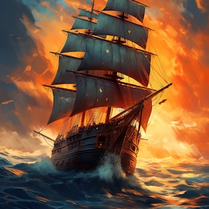 Pirate Ship Painting, Warships wall art, Pirate ship print, Kids Room Wall Art