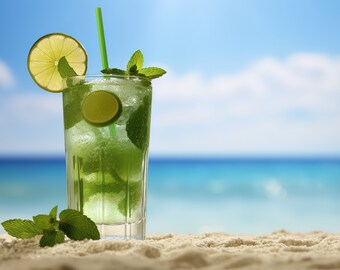 Mojitococktail strandprint: klassieke barmuurkunst (digitale download)