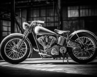 Vintage Chopper Poster, Retro Style Motorcycle Print, Old School Motorcycle, Black and white printable wall art, Bike Lover