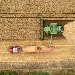 Combine Harvester, Tractor, Trailer, Harvesting, Aerial Photography,  Farming, Farm Wall Art