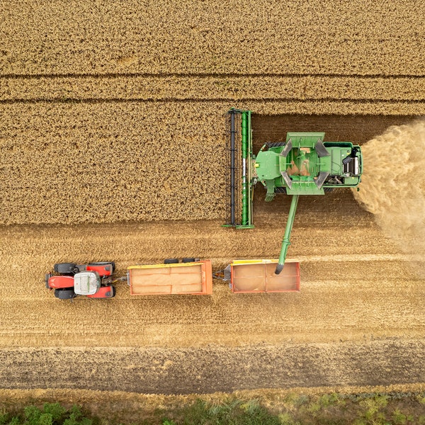 Combine Harvester, Tractor, Trailer, Harvesting, Aerial Photography,  Farming, Farm Wall Art