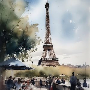 Eiffel Tower Watercolor Painting, Travel Poster of Paris, Paris poster, Eiffel tower print, France Travel Poster, Gift for Travelers