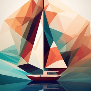 Sailing Boat Seascape , Minimalist Boat Print, Modern Sea Abstract, Sailboat Art print, Geometric Wall art print, Modern Style