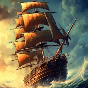 Pirate Ship Painting, Warships wall art, Pirate ship print, Kids Room Wall Art