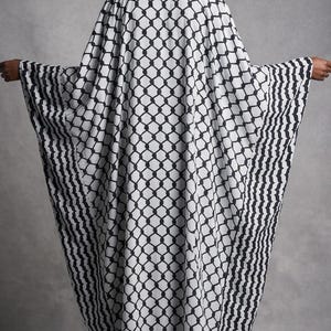 Keffiyeh  print Pattern Abaya Cardigan • Solid Black Open Front Kimono Duster • Palestinian Shemagh Print Maxi Cape • Flowy Oversized Kimono