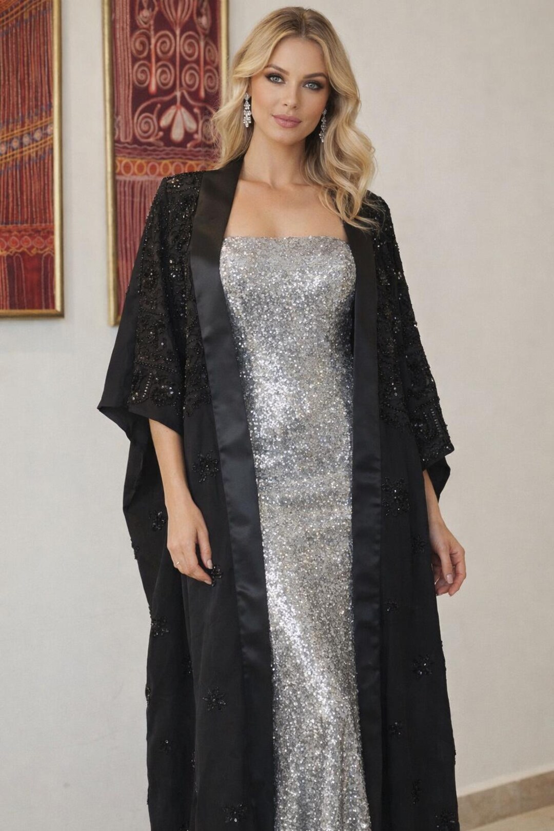 A Luxurious One-of-a-kind Black Beaded Abaya – Robe Mixed Fabric ...