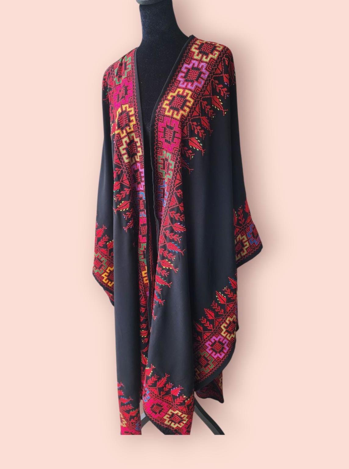 Embroidered Abaya Cover-Up | Handmade by Palestinian woman| Tatreez Thobe | Free Size Cultural Statement Piece,Palestinian abaya