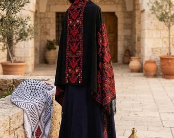 Hand-stitched Palestinian Shawl: Tatreez Embroidery, Handmade Heritage