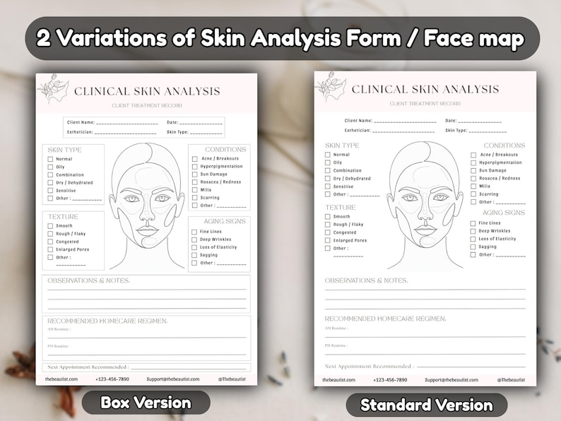 Esthetician Face Map Template, Client Treatment Record, Skincare ...