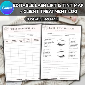 Editable Lash Lift Tint Map Template, Client Treatment Record Log, Eyelash Perm Chart, Esthetician History Profile, Salon Session Notes