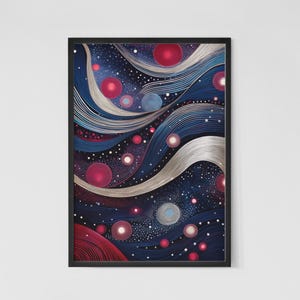 Himmlische abstrakte Kunst Druck | Cosmic Ruby & Sapphire Tapisserie-inspirierte Wanddekoration | Boho Sternennacht Poster | Digitaler Download