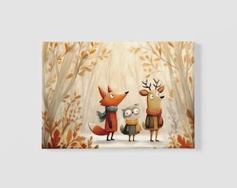 Grillige bosdieren herfstprint: aquarel kinderkamerkunst (digitale download)