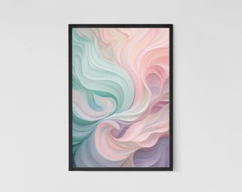 Stampa artistica astratta pastello: rosa cipria, lavanda, menta (download digitale)