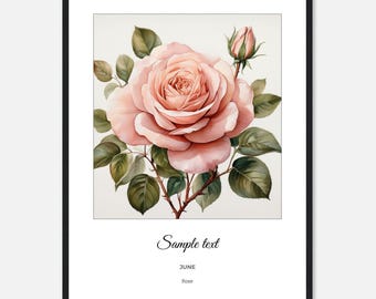 Gepersonaliseerde ingelijste poster met bloemen juni: botanische muurkunst roos