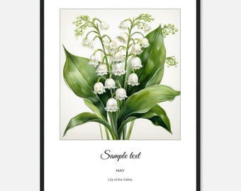 Gepersonaliseerde lelietje-van-dalen ingelijste print: aquarel bloem mei geboorte