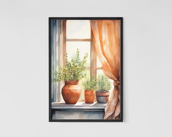 Herb Garden Watercolor Print: Cottagecore Kitchen Art (Digital Download)