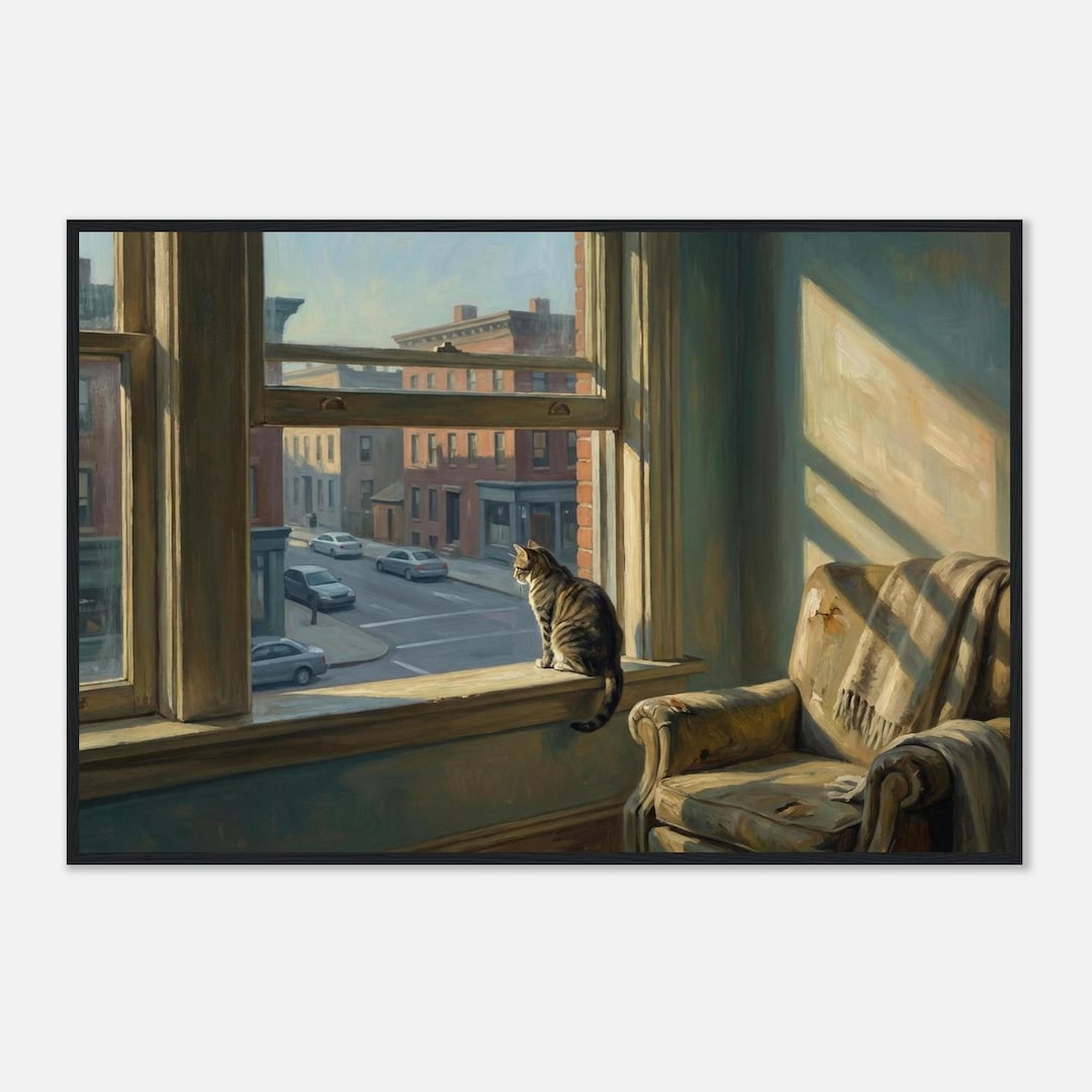 Edward Hopper-inspired Framed Tabby Cat Window Print | Sunlit City ...