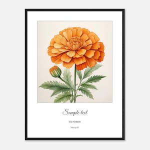 Personalisierte Ringelblume gerahmter Druck: Oktober Geburtsblumen-Wandkunst
