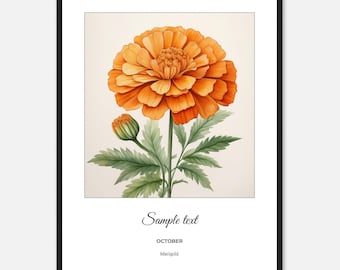 Gepersonaliseerde ingelijste goudsbloem: muurkunst geboorte oktober