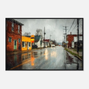 Edward Hopper Inspired Framed City Window Print | Rainy Night Wall Art