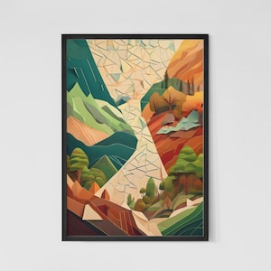 Abstract Landscape Art Print: Earthy Terracotta Green Decor (Digital Download)