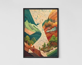 Stampa artistica di paesaggio astratto: decorazione verde terracotta terrosa (download digitale)