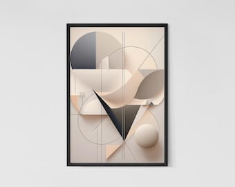 Stampa artistica geometrica minimalista: arredamento moderno beige e grigio (download digitale)