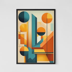 Mid-Century Modern Abstract Print: Orange & Teal Retro Decor (Digital Download)