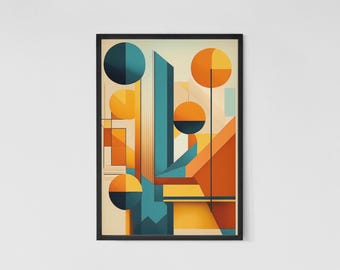 Mid-Century Modern Abstract Print: Orange & Teal Retro Decor (Digital Download)