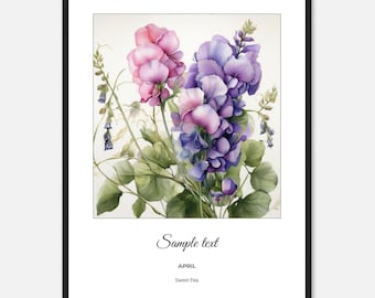 Gepersonaliseerde ingelijste print snoet: april geboorte bloem aquarelkunst