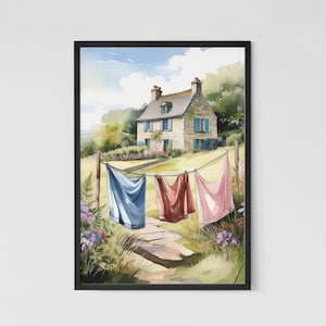 Cottagecore Clothesline Print: Laundry Day Watercolor Art (Digital Download)