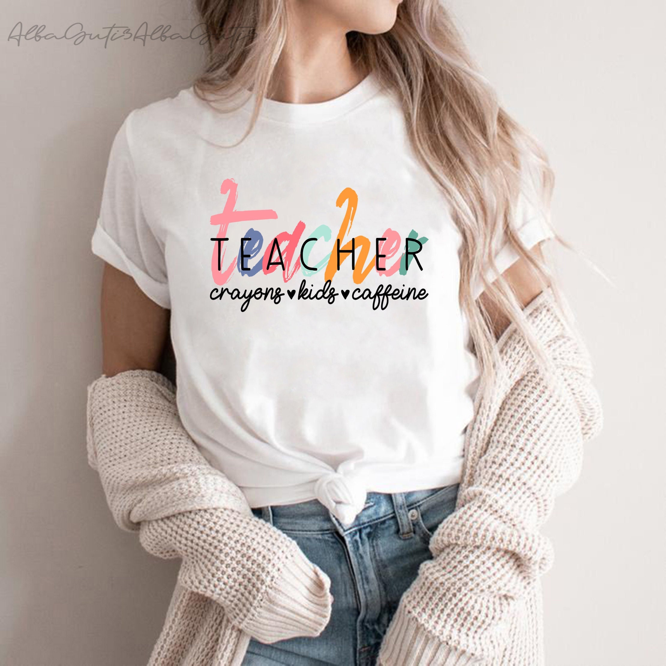 School Shirt Teacher Appreciation Shirt Fun Shirt Colorful Shirt Crayons-Kids-Caffeine Shirt Teacher Shirt