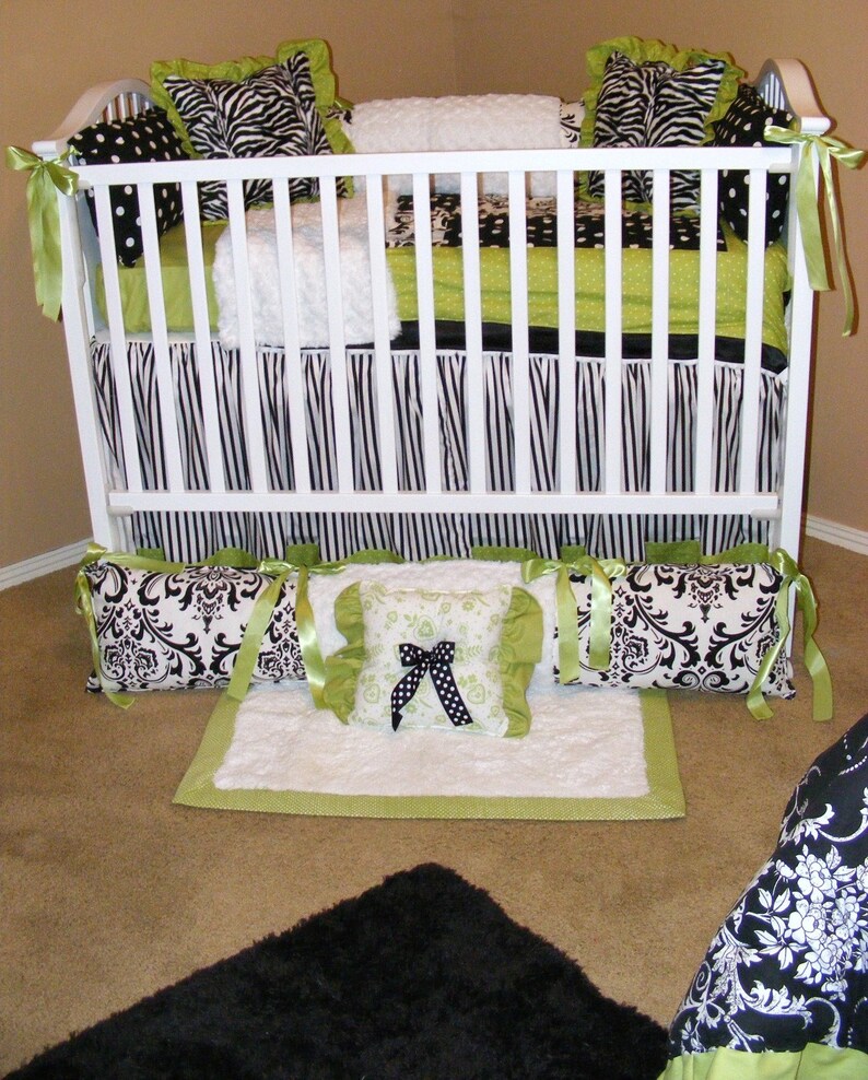 Beautiful Baby Bedding Lime Green Hot Pink Damask Polka Dot Etsy