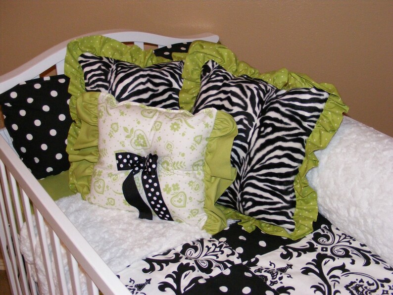 Beautiful Baby Bedding Lime Green Hot Pink Damask Polka Dot Etsy