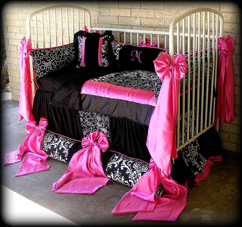 Custom Made Baby N Toddler Bedding Black N White Damask N Etsy