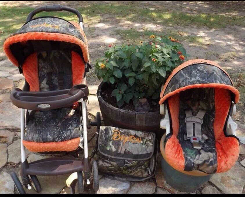 Reupholster Infant Car Seat Cover Orange Minky Dot Realtree