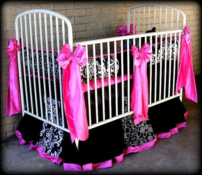 Custom Made Baby N Toddler Bedding Black N White Damask N Etsy