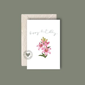 Lírios em cartão de aniversário | Feliz aniversário | Para mãe, irmã, namorada ou amigas | Lírios