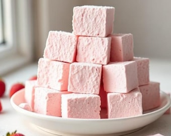 Hausgemachte Marshmallow Rezept | Weiche flauschige Erdbeer Süßigkeiten | Anfänger Freundliches Dessert | Druckbare PDF-Download