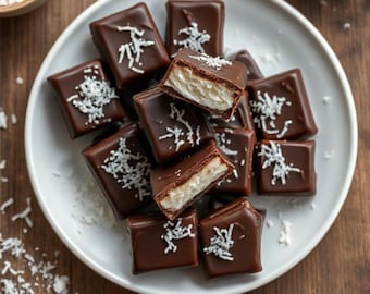 Receta casera de chocolate Bounty: Cuadrados de coco sin horno (receta digital)