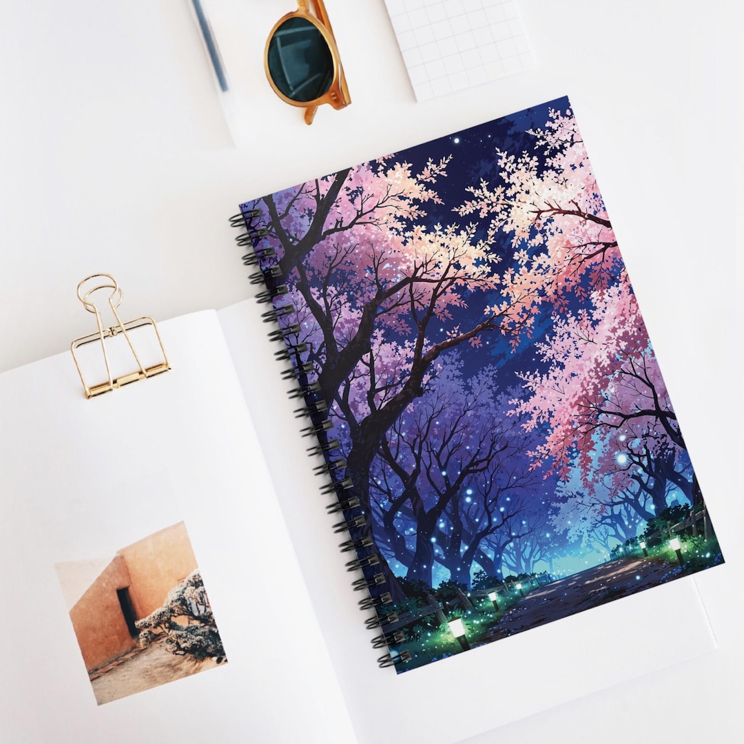 Midnight Sakura Glow 1 Spiral Notebook | Ruled Journal - Etsy