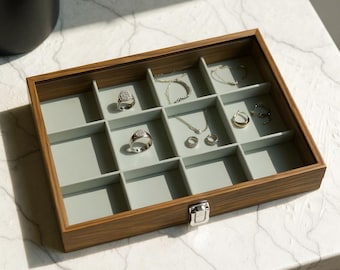 Walnut Wood Jewelry Organizer Box – Large Jewelry Storage Case for Rings Necklaces Earrings Bracelets