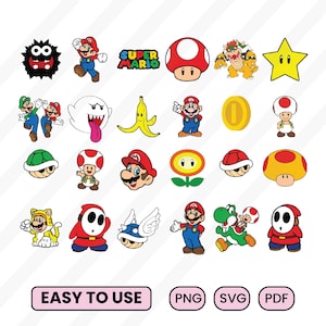 Mario clipart bundle, Mario Cut Files, Mario Clipart, Super Mario Font, Mario PNG, SVG for Cricut Sublimation Print Party