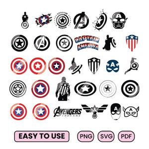 Pacchetto SVG Avengers - Iron Man, Fumetti - Capitan America, Hulk, Thor SVG PNG, Download digitale istantaneo, Logo Avengers