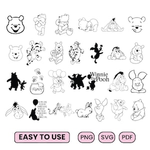 Winnie l'ourson svg, fichier coupe Winnie, fichiers Winnie pour Cricut ou Silhouette fichier imprimable Clipart, Winnie et ses amis Svg, svg Winnie
