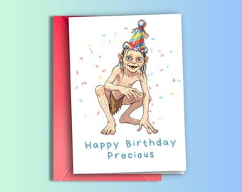 Buon compleanno tesoro / Biglietto di compleanno stampabile / Biglietto di compleanno a tema Signore degli Anelli / Biglietto di Gollum / Download digitale / a tema Il Signore degli Anelli