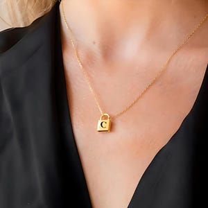 Personalized Padlock Necklace with Initial 18K Premium Gold Finish Dainty Custom Jewelry Minimalist Gift for Her Girlfriend Wife Birthday
