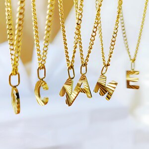 Personalized Letter Necklace with 18K Gold Finish Cuban Chain Emotional Gift Custom Initial Pendant Adjustable Name Jewelry for Bridesmaid